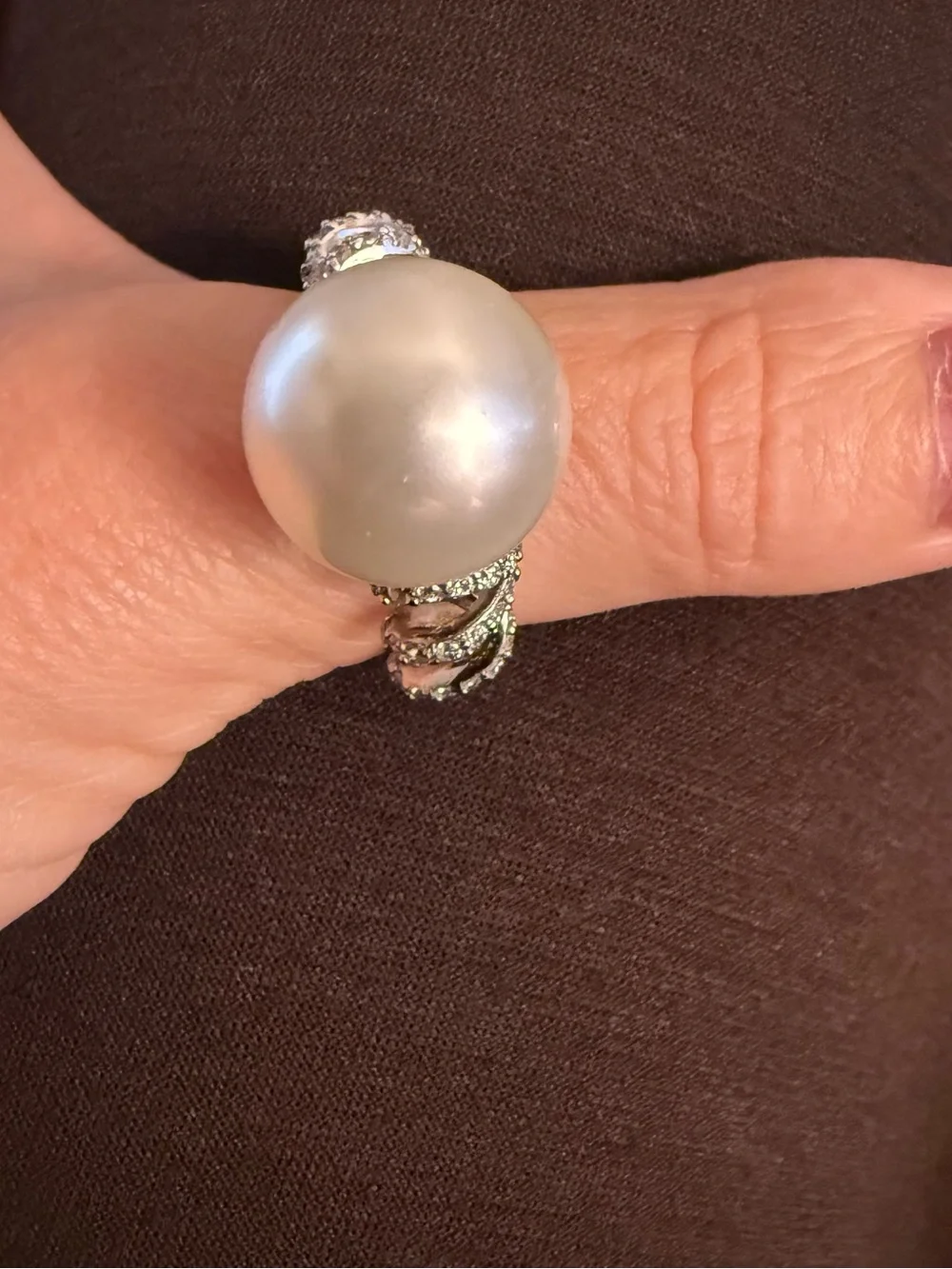 SX Sally C Treasures Pearl Spiral 925 Sterling Silver Ring CZ Accents size 10